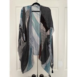 Moss Rose Kimono Poncho Ruana One Size Multicolor Striped Tassel Boho Sheer